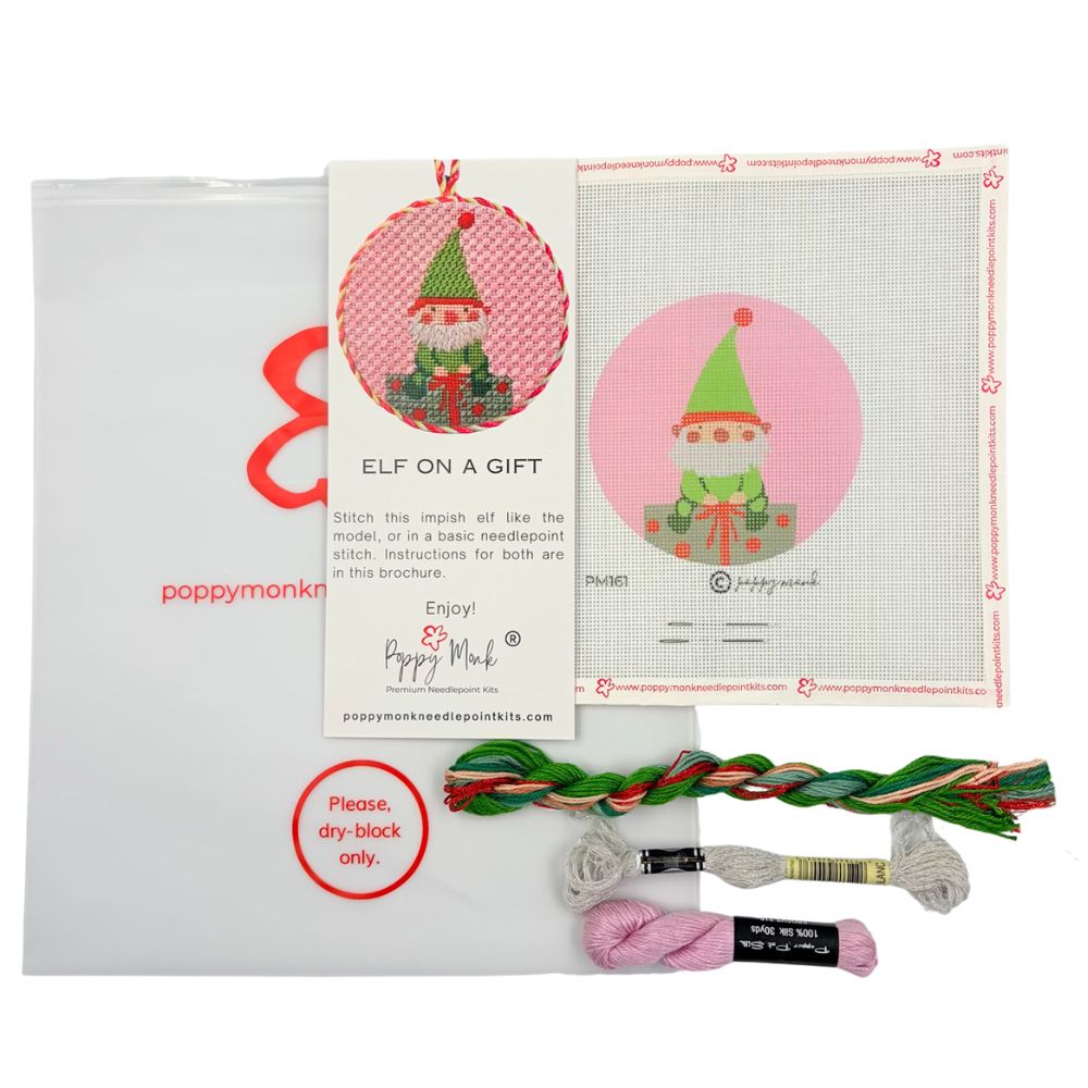 Elf On A Gift Needlepoint Ornament Kit