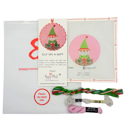 Elf On A Gift Needlepoint Ornament Kit
