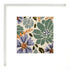 Floral needlepoint pattern with green, purple, and orange flowers on a beige background