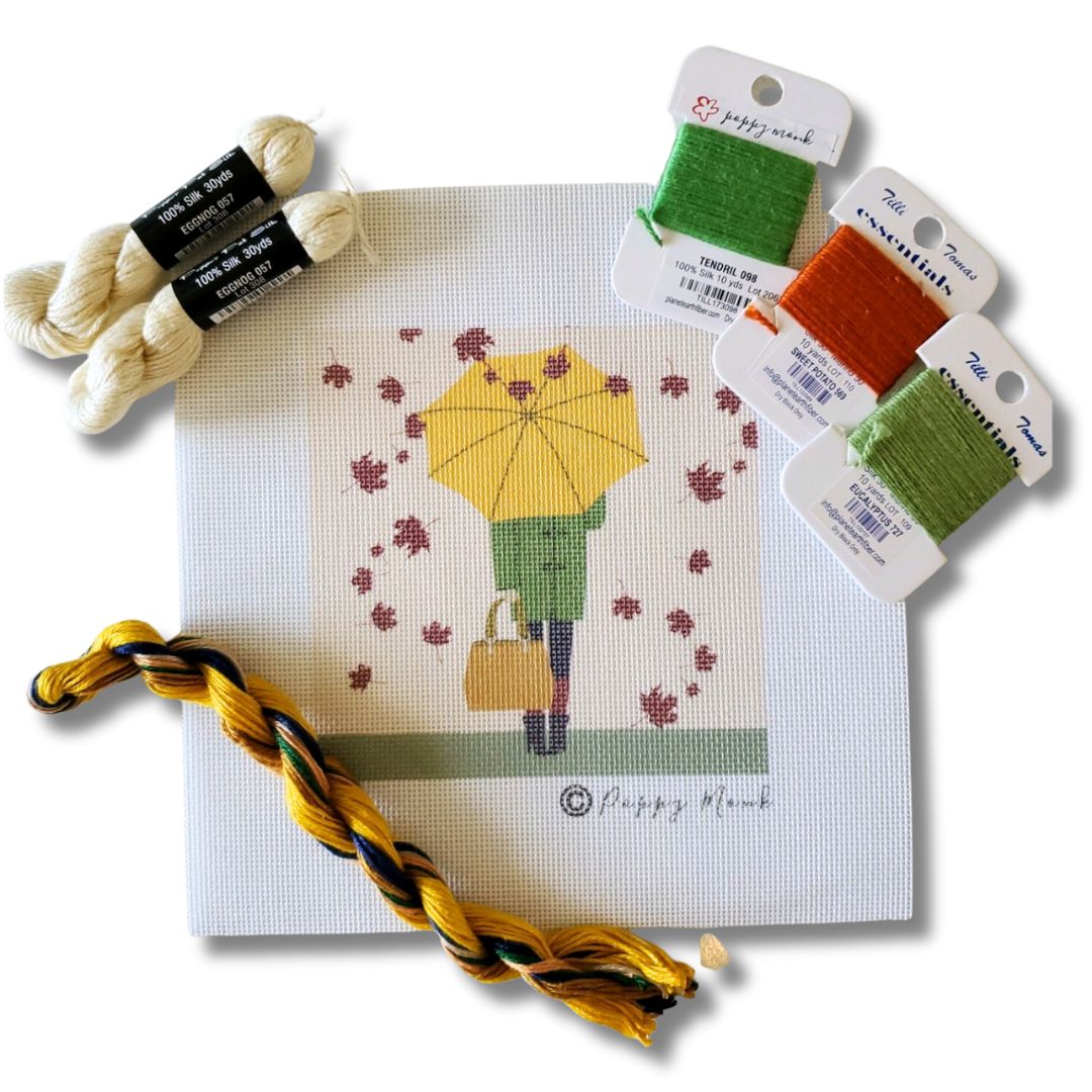 Fall Needlepoint Fall Girl Needlepoint Kit With Autumn Theme – Poppy Monk Needlepoint