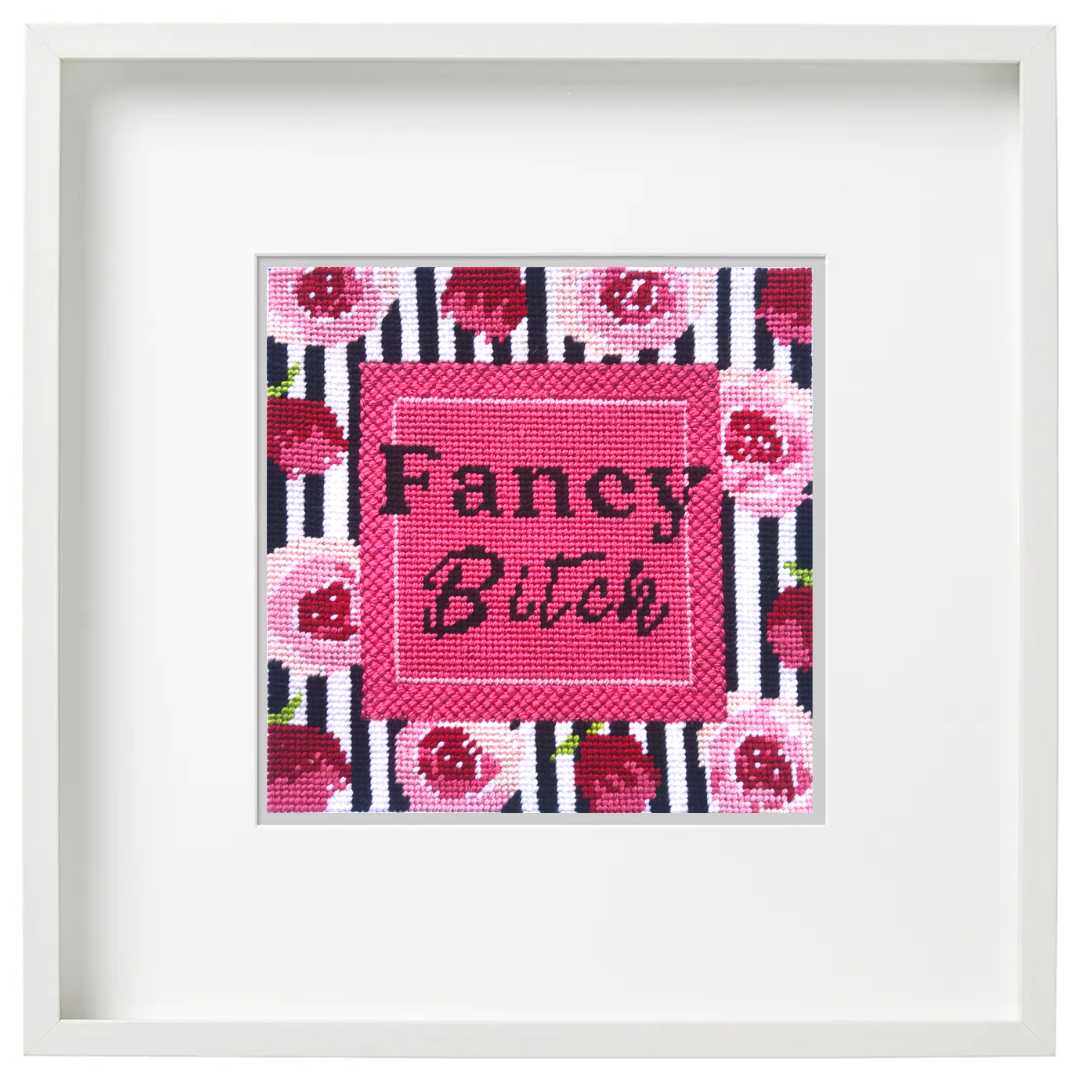 roses on black and white stripped background needlepoint design 