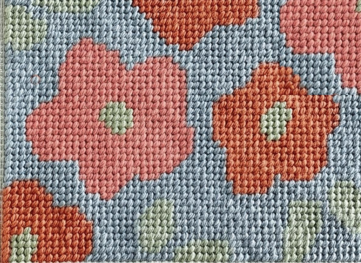 Flower design needlepoint for a luggage tag