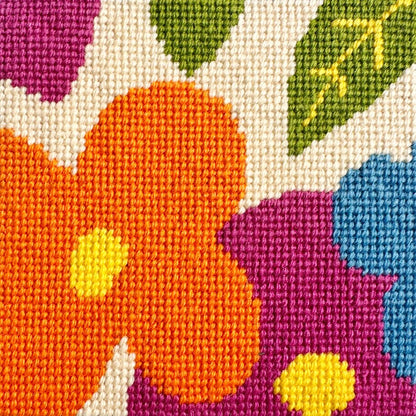 Floral beginner needlepoint kit easy to stitch and see on larger mesh.