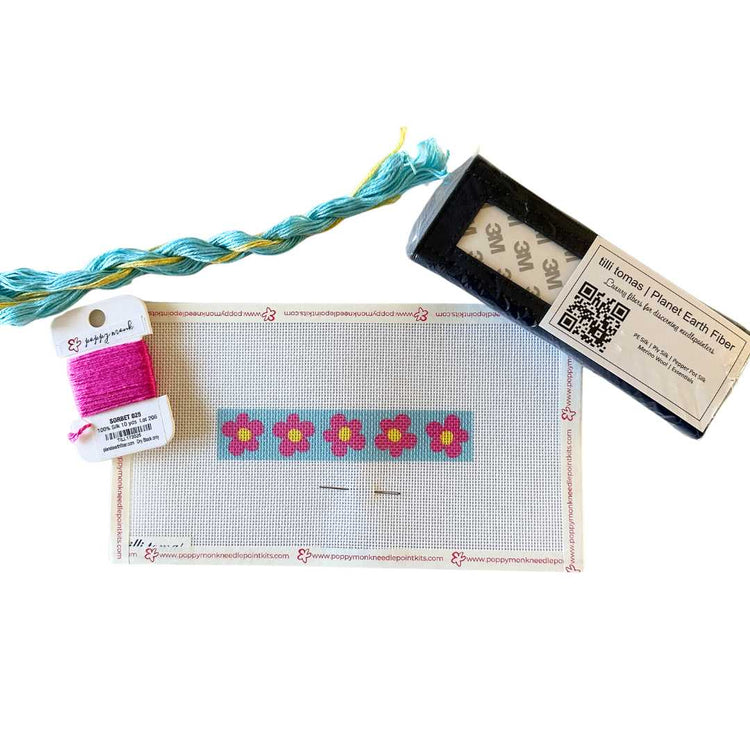 flowers needlepoint kit for leather glasses case