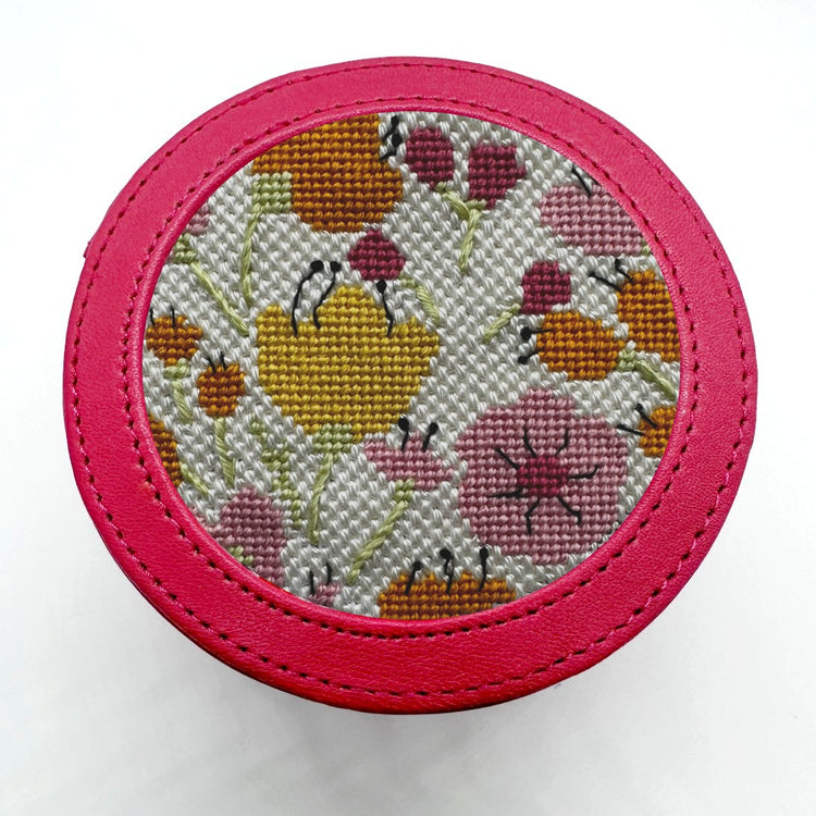 Gelato floral needlepoint kit with round leather box