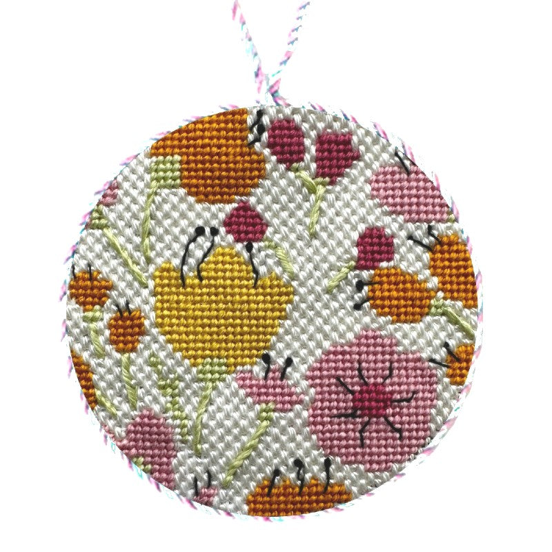 Gelato floral needlepoint ornament round
