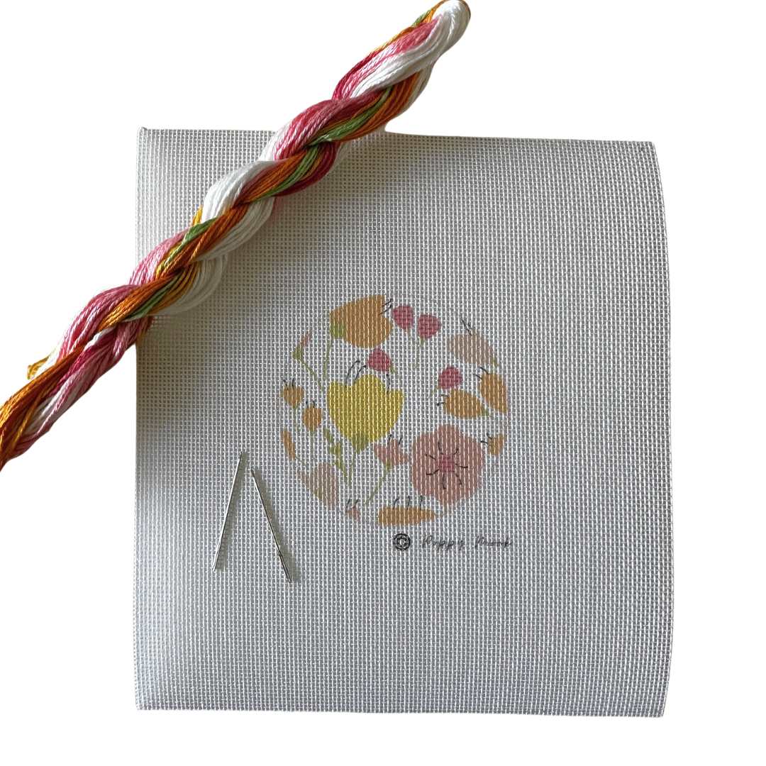 Gelato floral pastel needlepoint round ornament kit