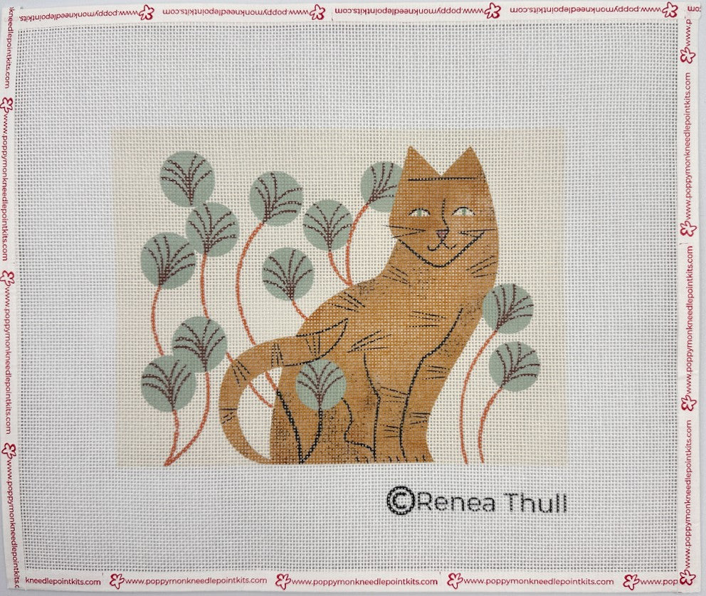 needlepoint canvas of a ginger cat