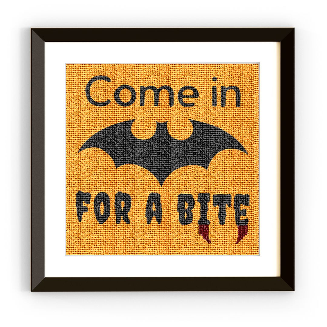 Halloween needlepoint kit called Come In For A Bite