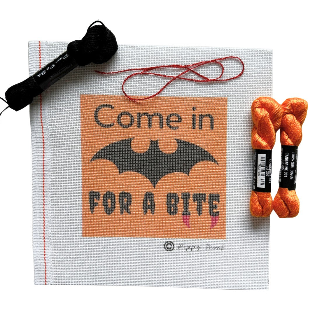 Halloween needlepoint kit called Come In For A Bite