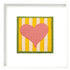 Crocheted heart with yellow and white striped background