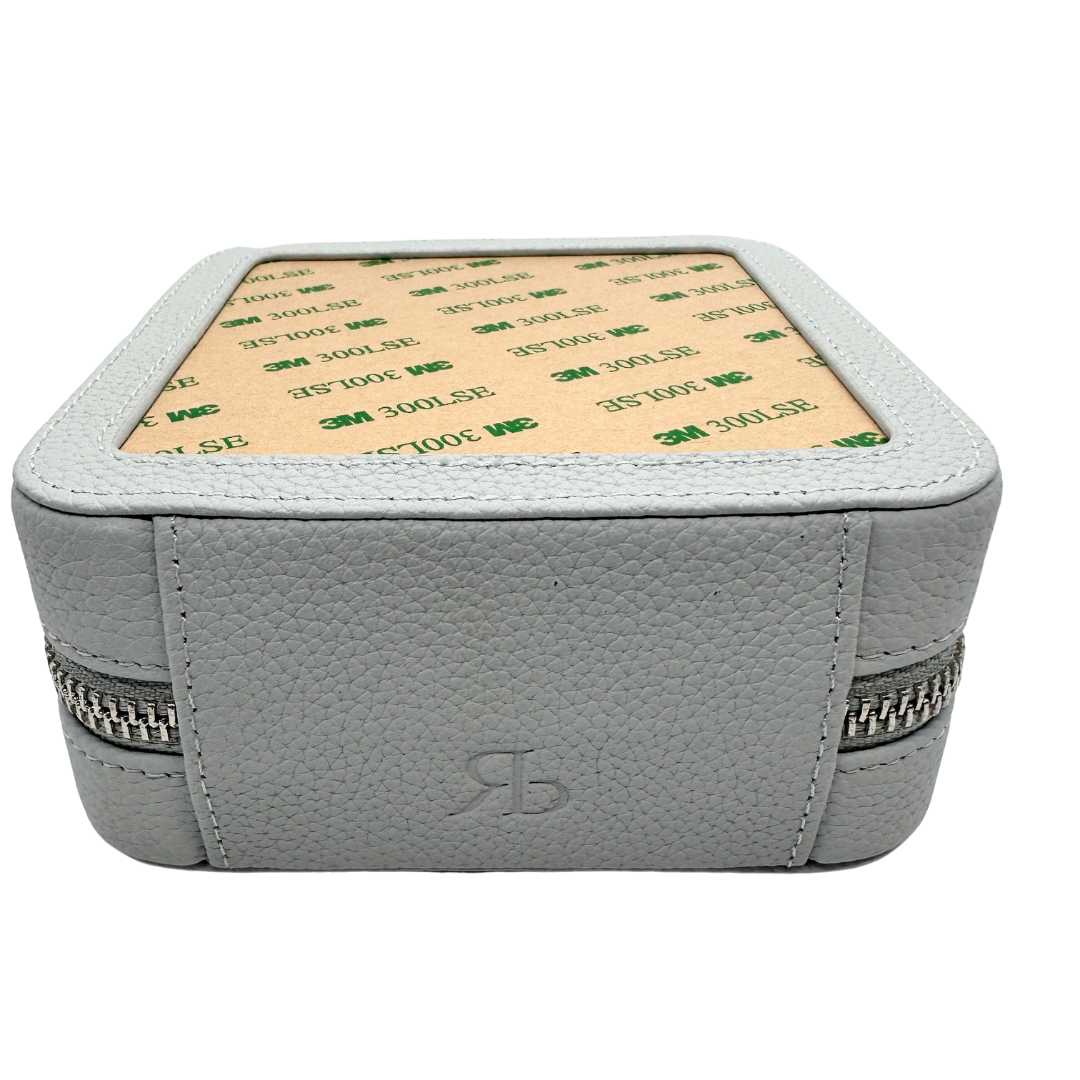 Ice Blue leather self-finishing needlepoint box for 4&quot; x 4&quot; insert.