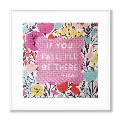 Floral patterned needlepoint with motivational quote on a white background