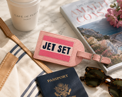 Jet Set luggage tag with other travel items