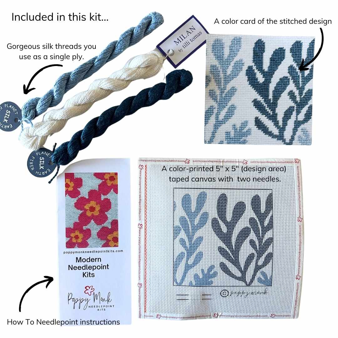 Kelp blue and white needlepoint kit for beginners