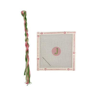 Pink and green thread with poppy monk J canvas