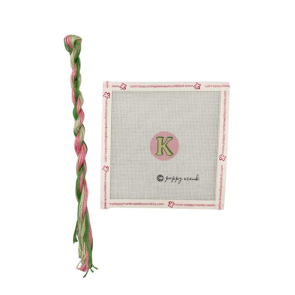 pink and green thread with poppy monk K canvas
