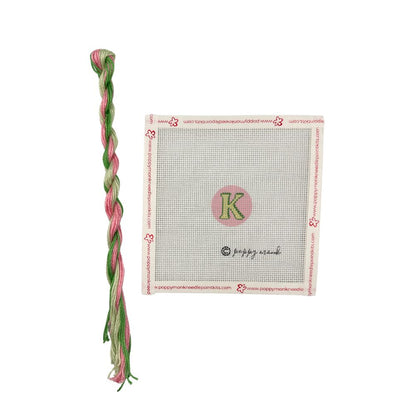 pink and green thread with poppy monk K canvas