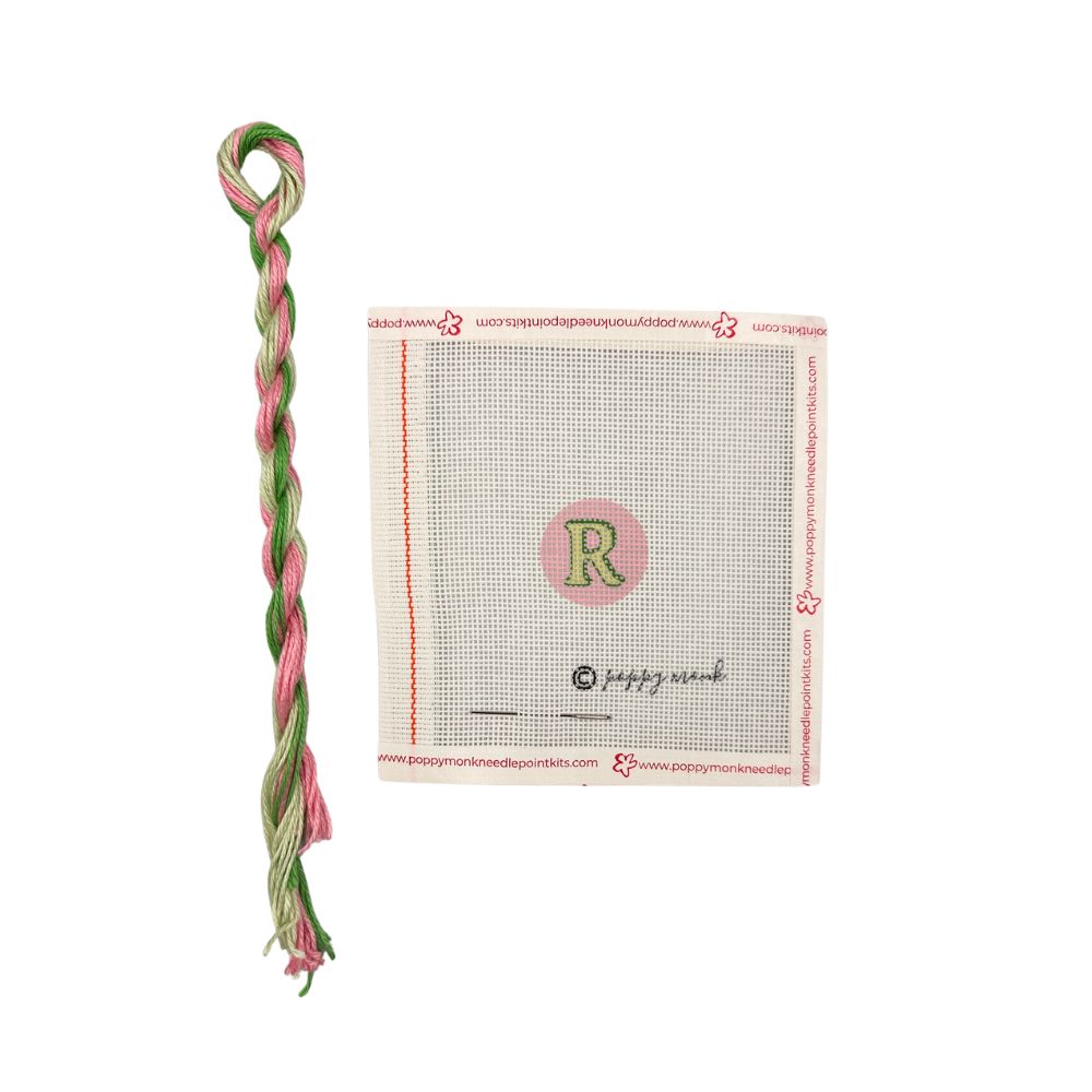 pink and green thread with poppy monk R canvas