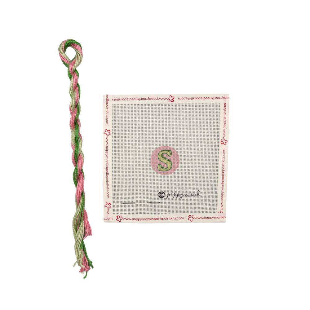 pink and green thread with poppy monk S canvas