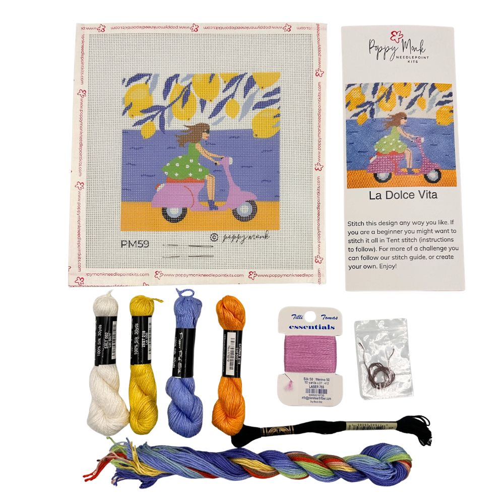 La Dolce Vita needlepoint kit contents
