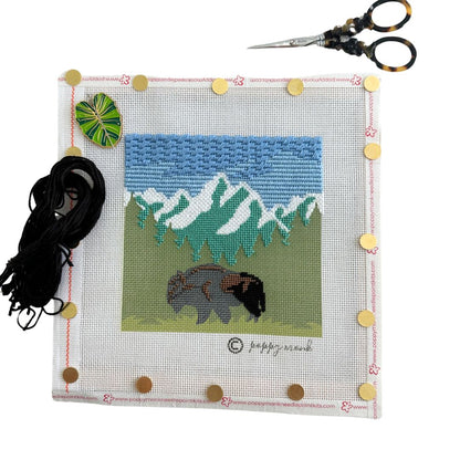 Leaf needle nanny or needle minder on a needlepoint canvas