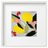 Needlepoint design of two lemons on a branch shown in a white frame