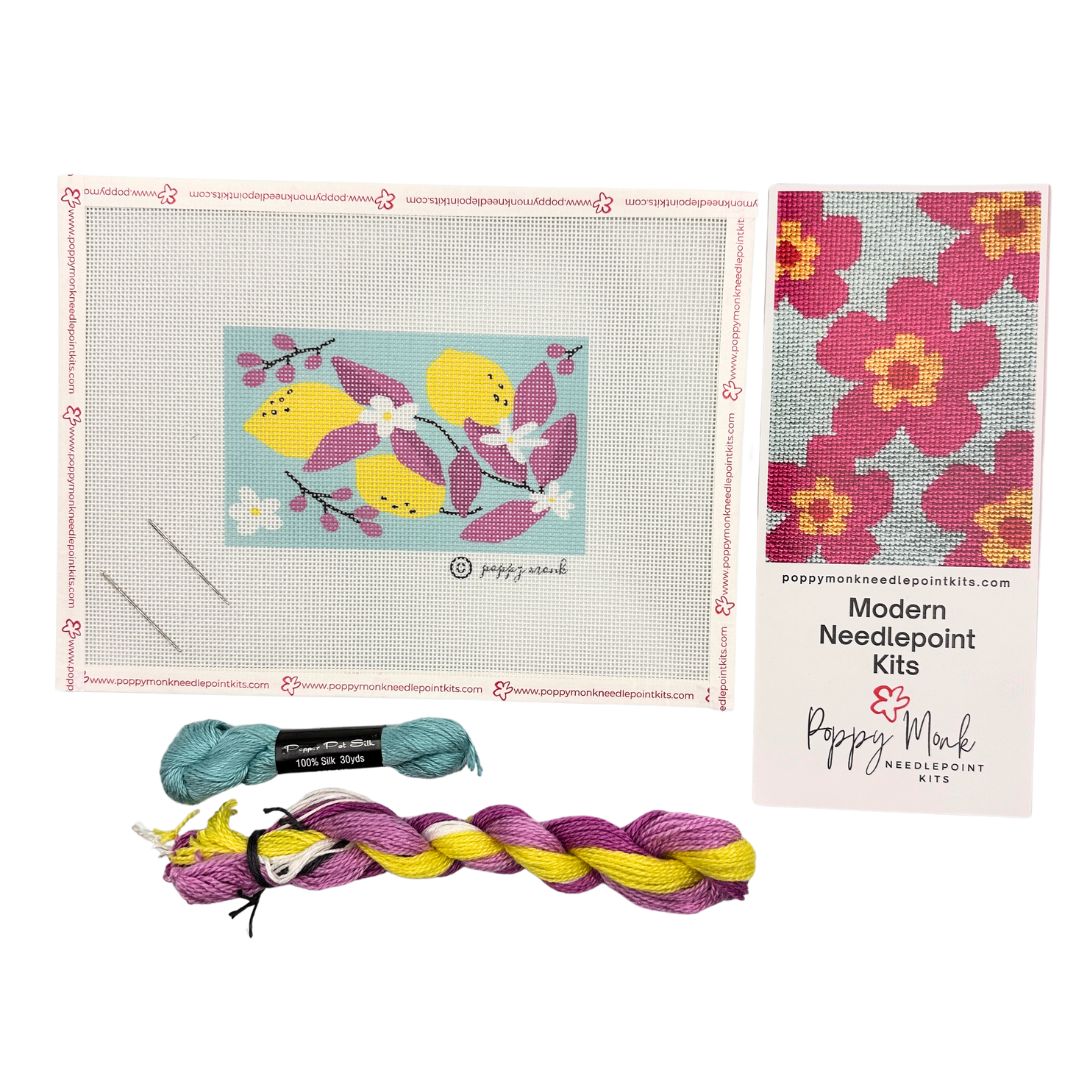 Lemons Needlepoint Gift Box + Notepads &amp; Pen