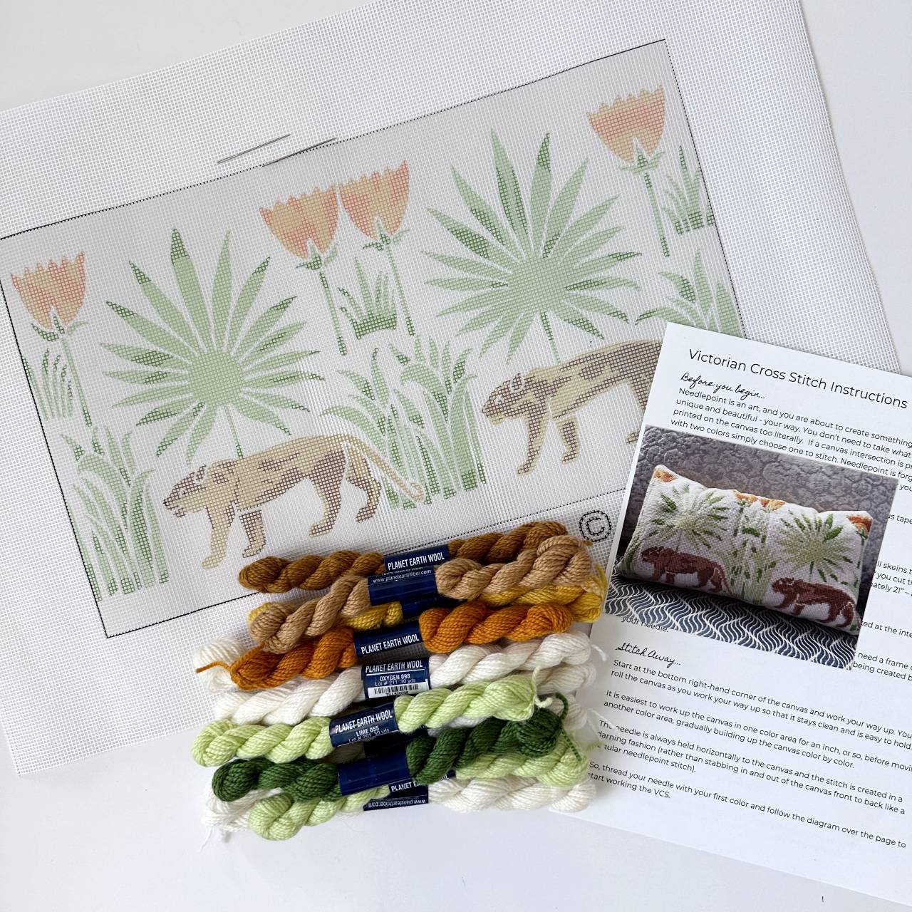 Victorian Cross Stitch Needlepoint Kit Lions and Palms