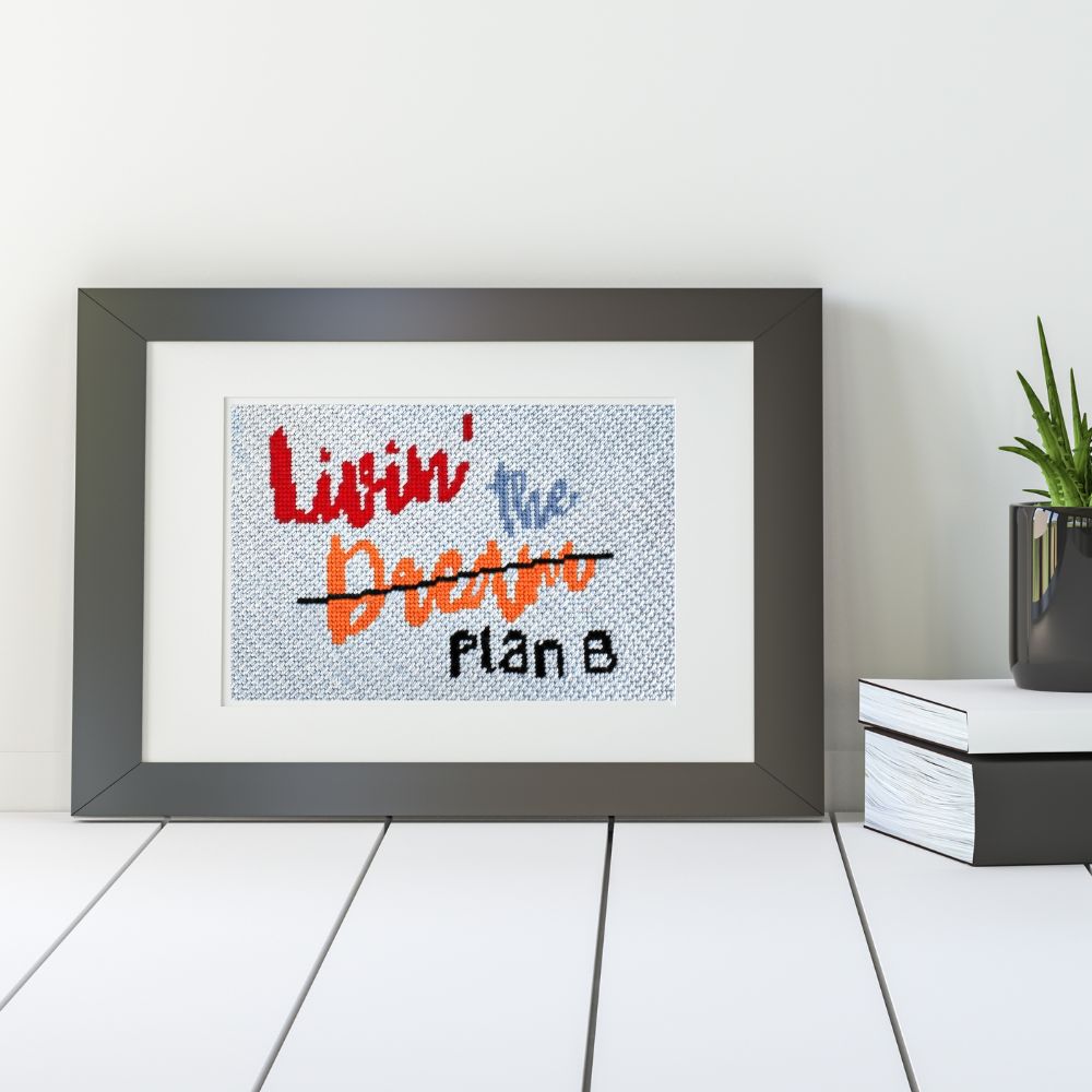 Livin the dream needlepoint in a black frame