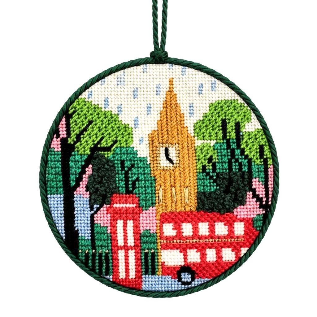 London needlepoint design round ornament
