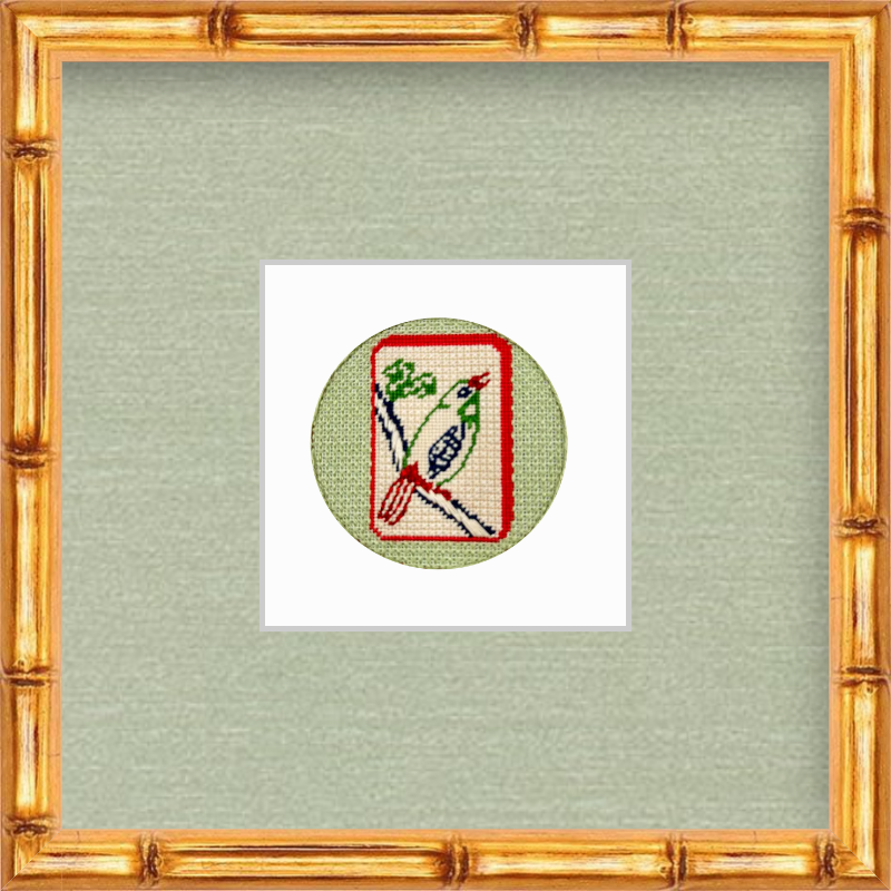 framed Mahjong tile needlepoint round