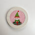 elf needlepoint in white round frame