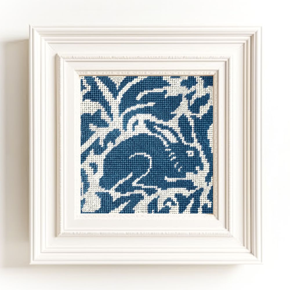 William MOrris Rabbit needlepoint in a frame