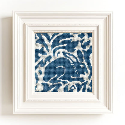 William MOrris Rabbit needlepoint in a frame