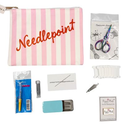 Needlepoint Accessories Gift Bag — Zippered Travel Pouch with Stitching Essentials