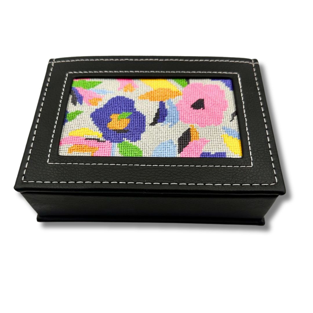 Self Finishing needlepoint box with modern floral design