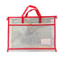 A clear mesh document or file bag with a red border, red top handles, and a small white label pocket on the front, shown against a plain white background.