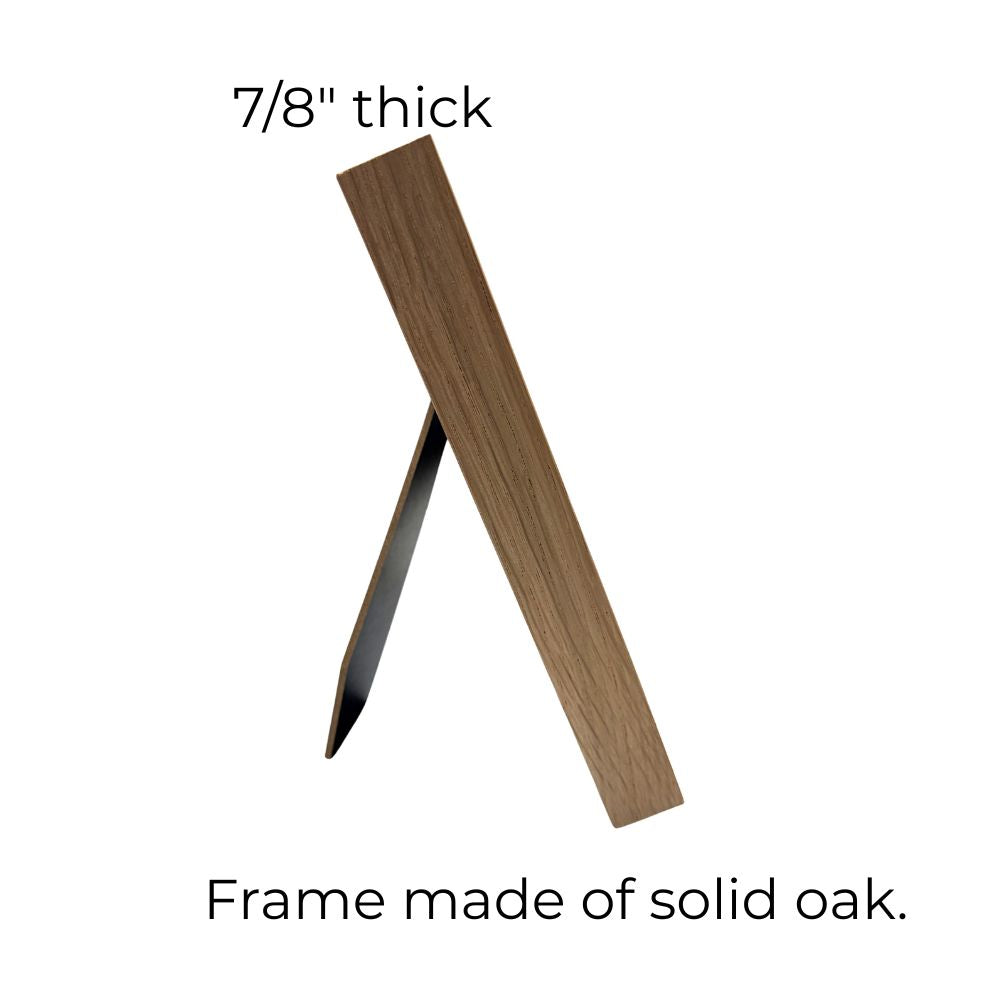 Wooden frame made of solid oak with thickness measurement on a white background