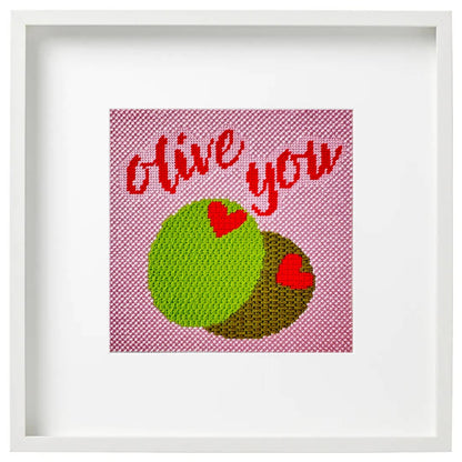 Olive You needlepoint design for a Valentine.