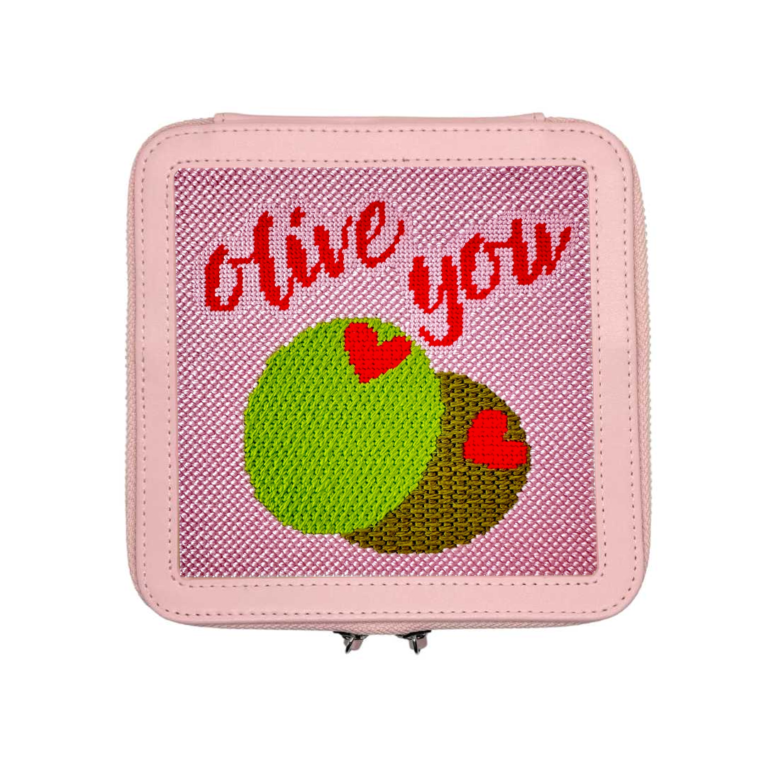 Olive You needlepoint design for a Valentine.