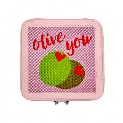 Olive You needlepoint design for a Valentine.