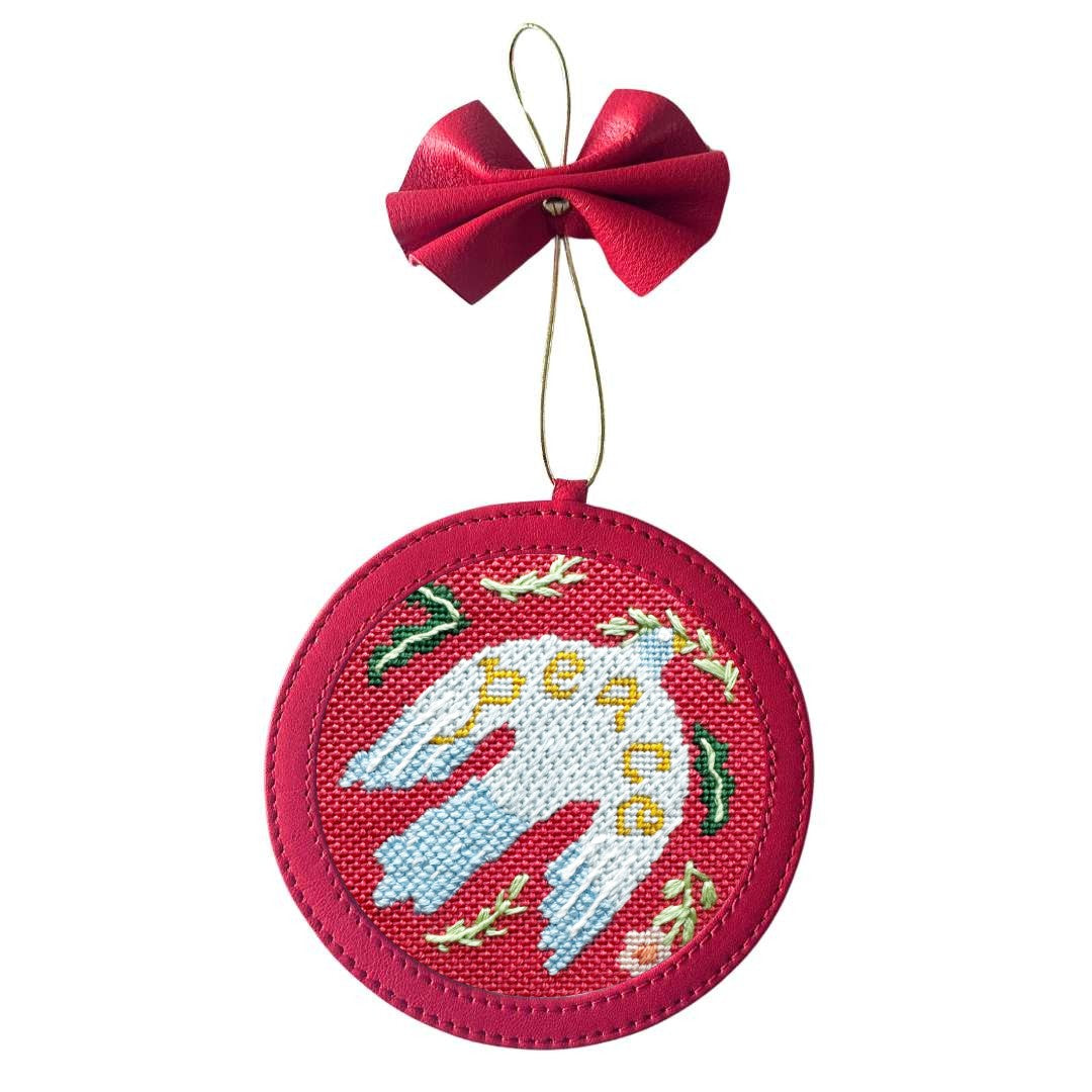 Handpainted Needlepoint Christmas Ornament with Peace Doves on sale