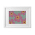 Colorful needlepoint canvas of pink flowers in a frame