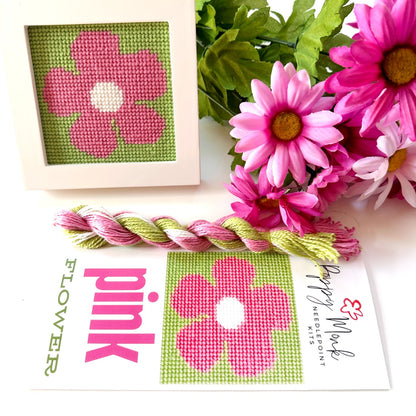 Pink Flower needlepoint starter kit for beginners.