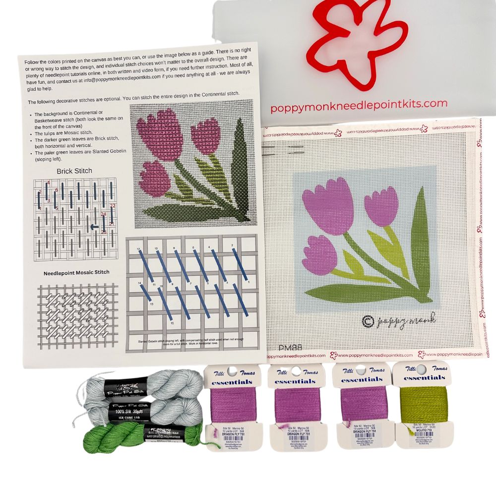 Pink Tulips Beginner Needlepoint Kit – Poppy Monk Needlepoint
