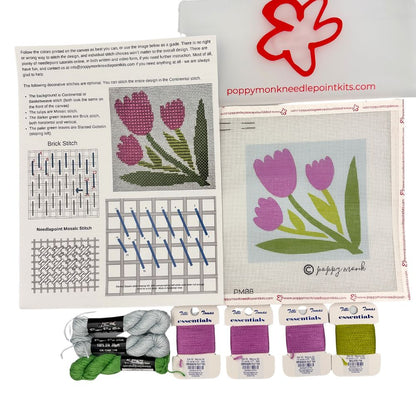 pink tulips needlepoint kit contents