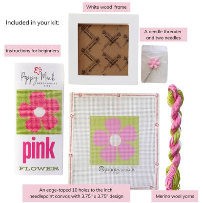 Pink Flower needlepoint starter kit for beginners.