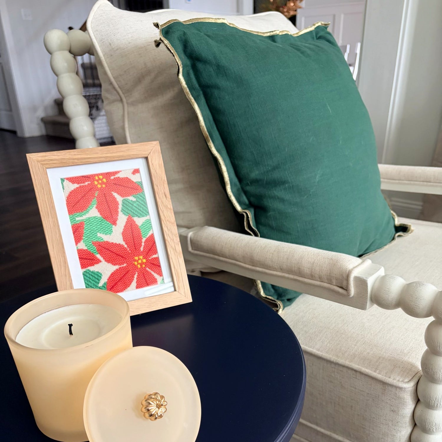 Poinsettia Green Needlepoint Kit