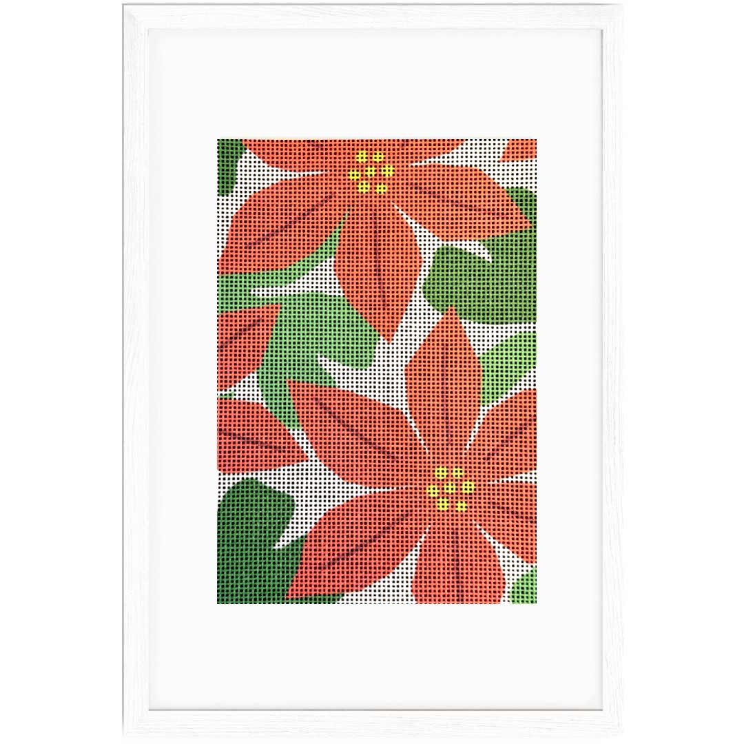 Poinsettias Christmas needlepoint kit with silk threads.